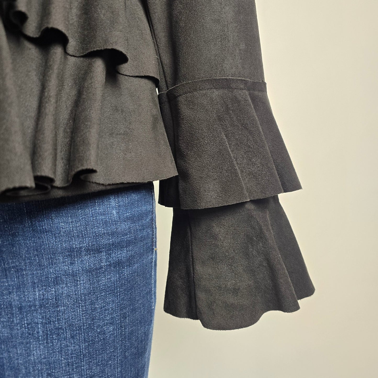 INC Black Ruffle Detail Light Jacket Blazer Size L