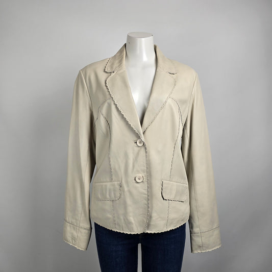 Danier Cream Button Up Leather Jacket Size 2XL