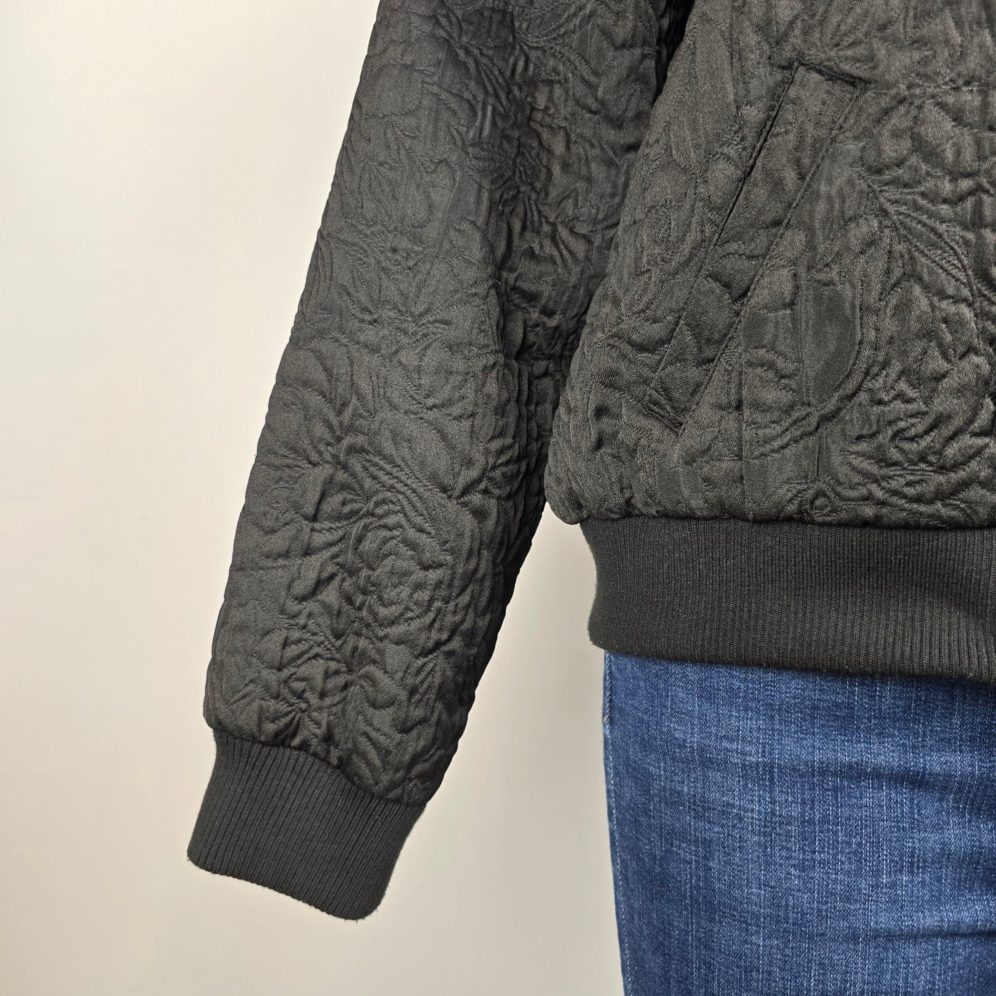 Emp Cyre Black Floral Quilted Hooded Jacket Size XL