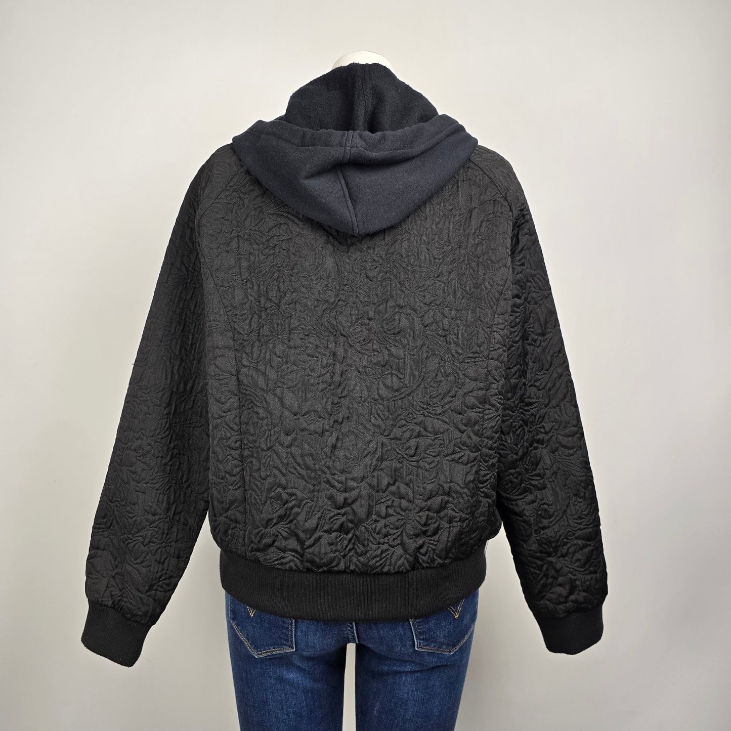 Emp Cyre Black Floral Quilted Hooded Jacket Size XL