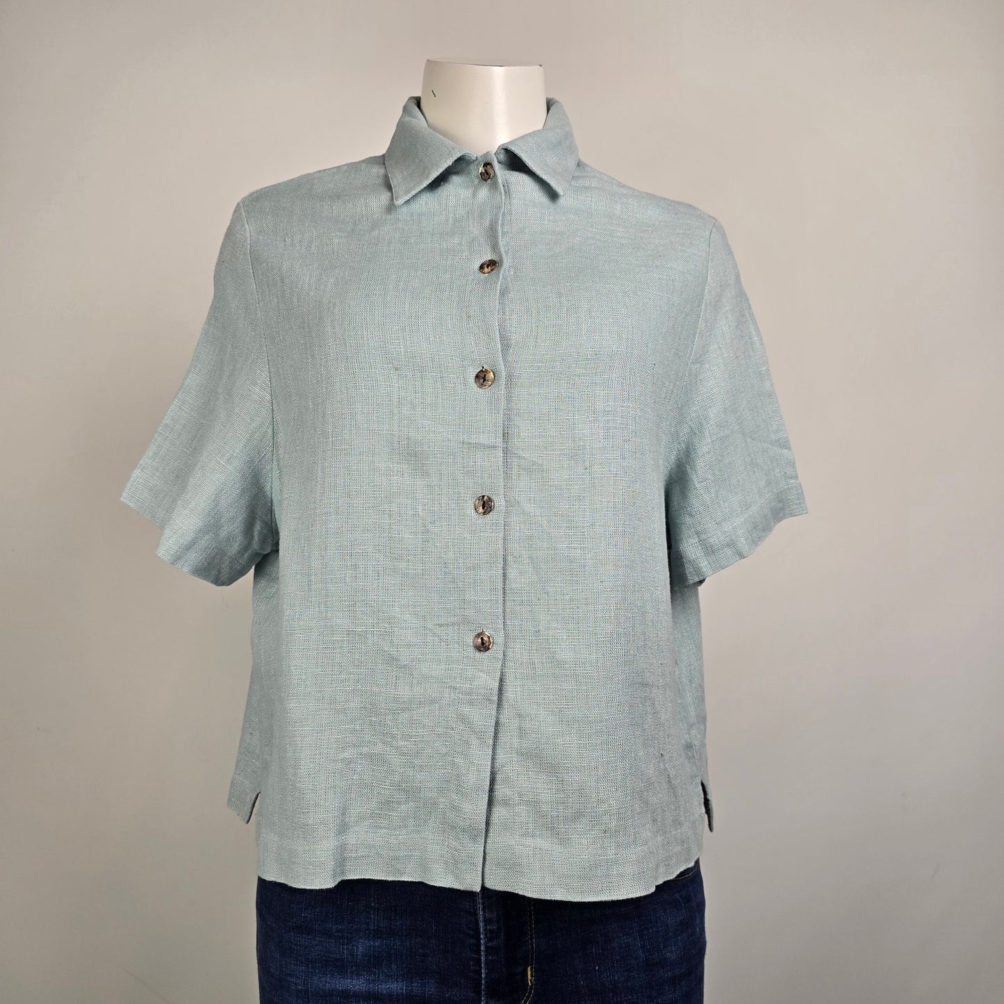 J-Jill Blue Linen Button Up Top Size Xl