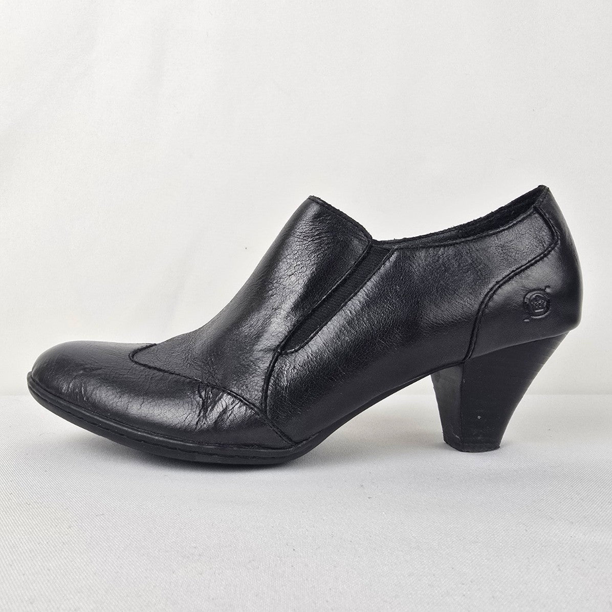 Born Black Leather Heeled Bootie Size 8