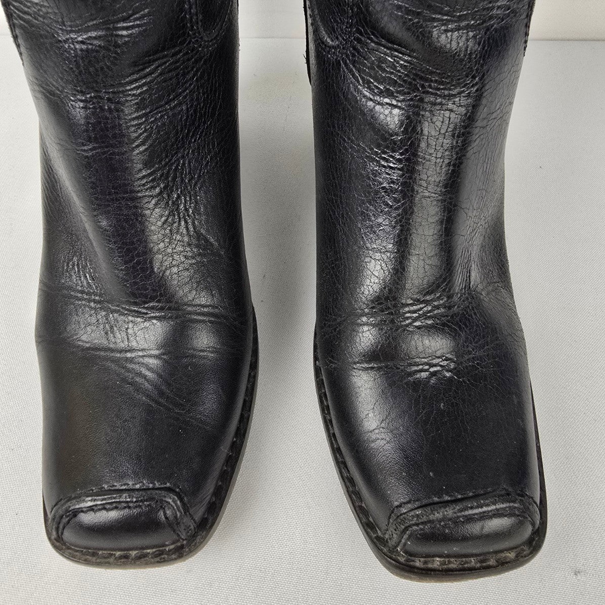 Caterpillar Black Leather Square Toe Heeled Boot Size 6