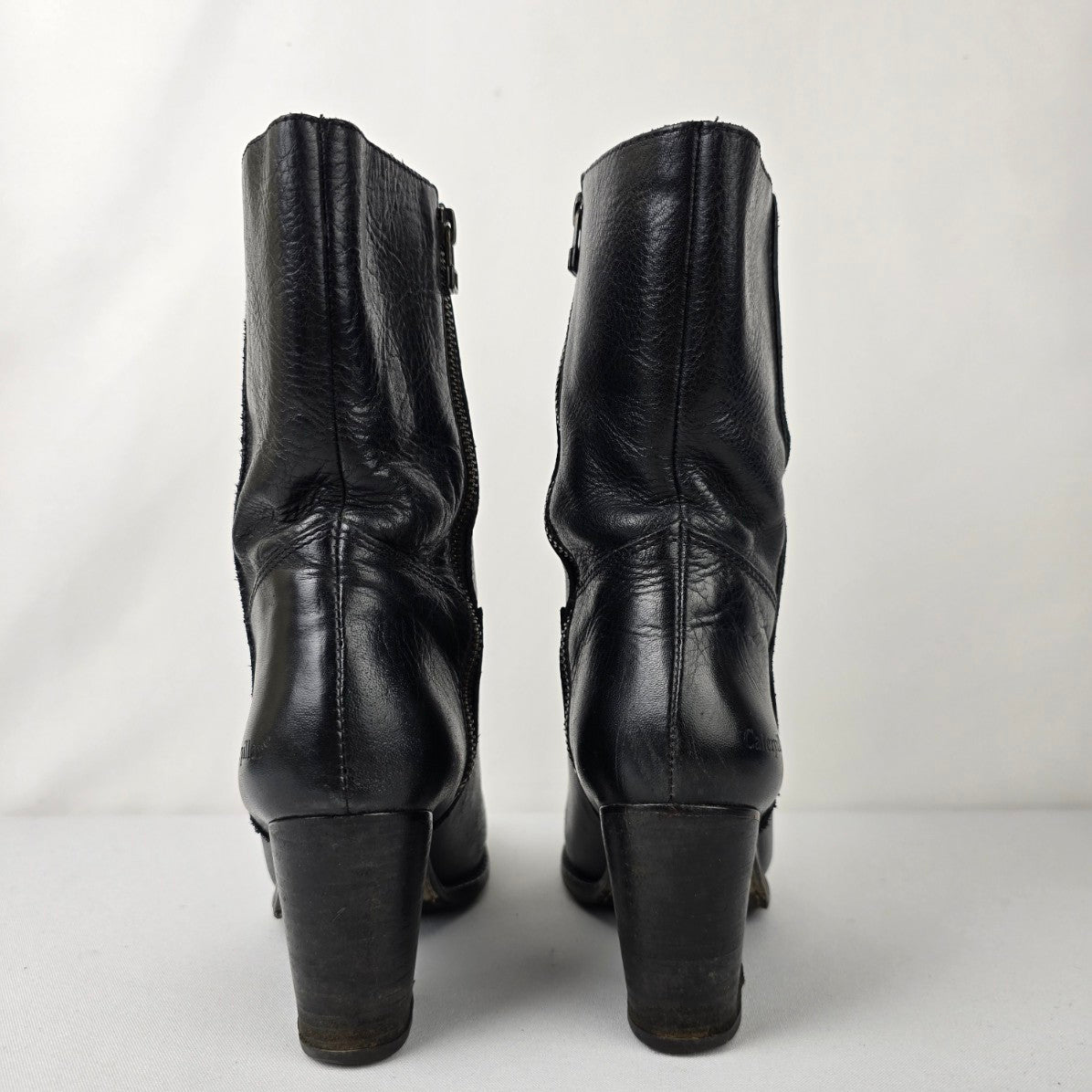 Caterpillar Black Leather Square Toe Heeled Boot Size 6