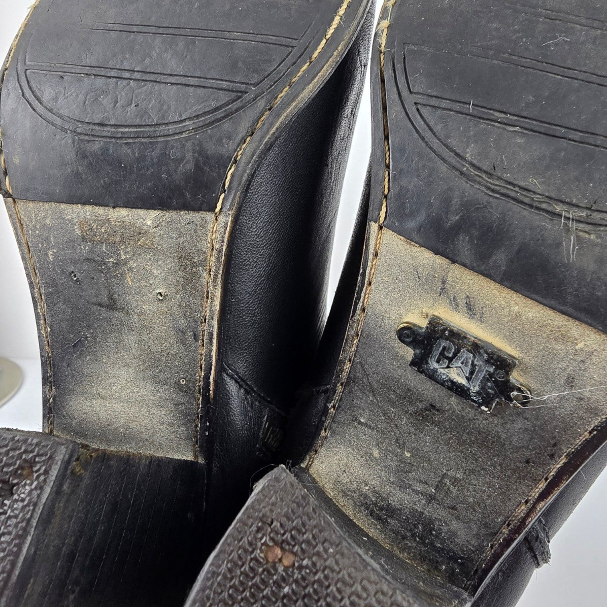 Caterpillar Black Leather Square Toe Heeled Boot Size 6