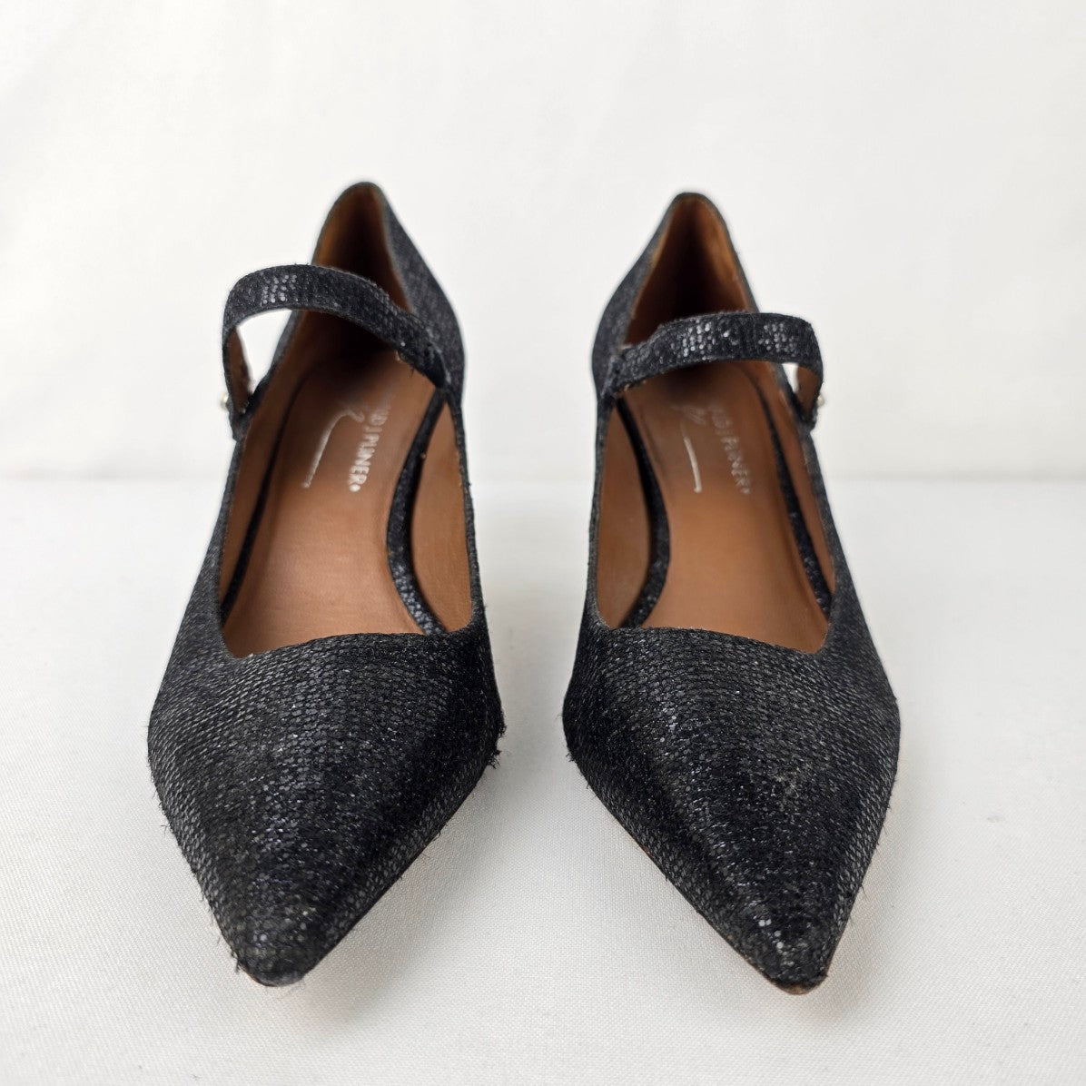 Donald J Pliner Black Sparkle Mary Jane Glitter Heeled Shoes Size 9