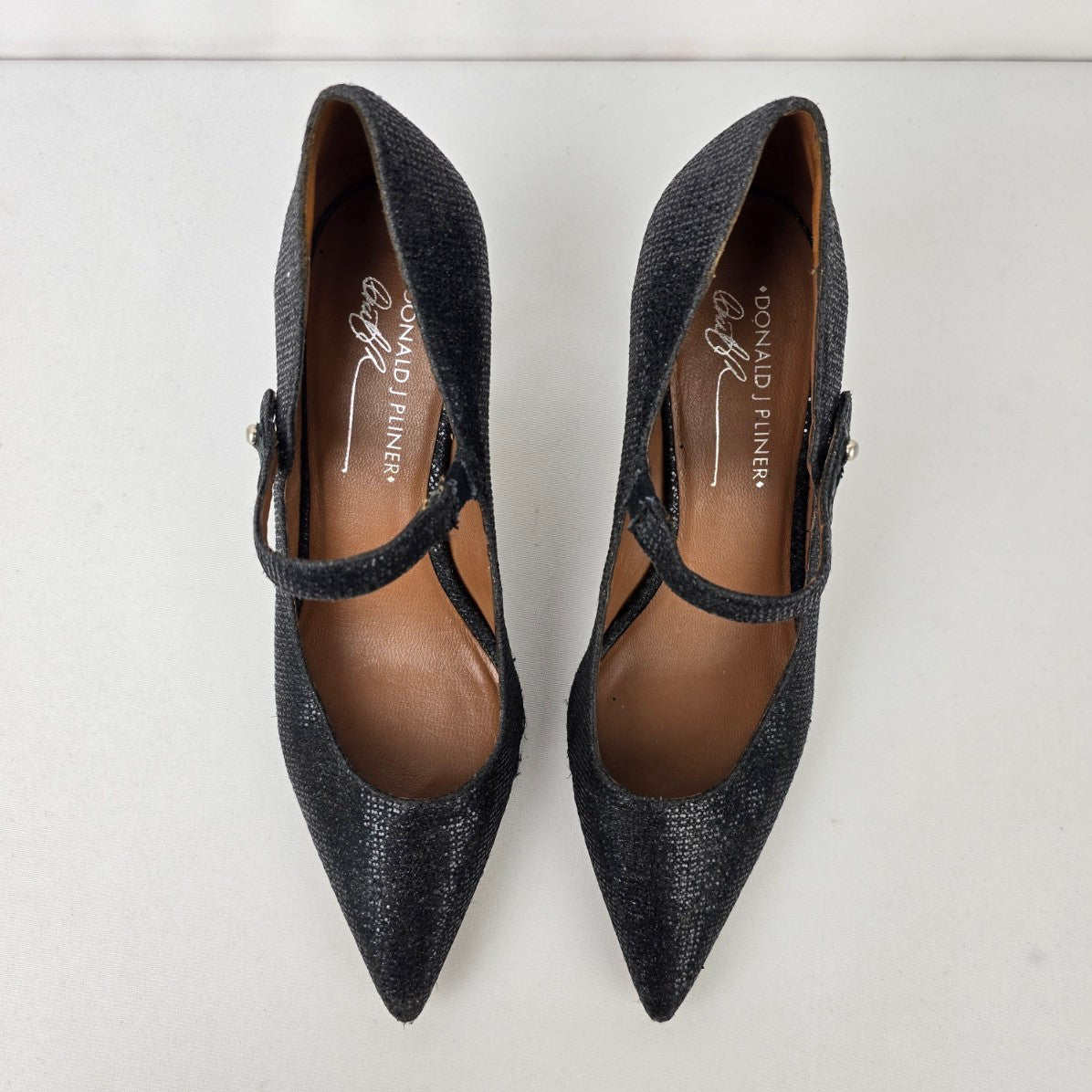 Donald J Pliner Black Sparkle Mary Jane Glitter Heeled Shoes Size 9