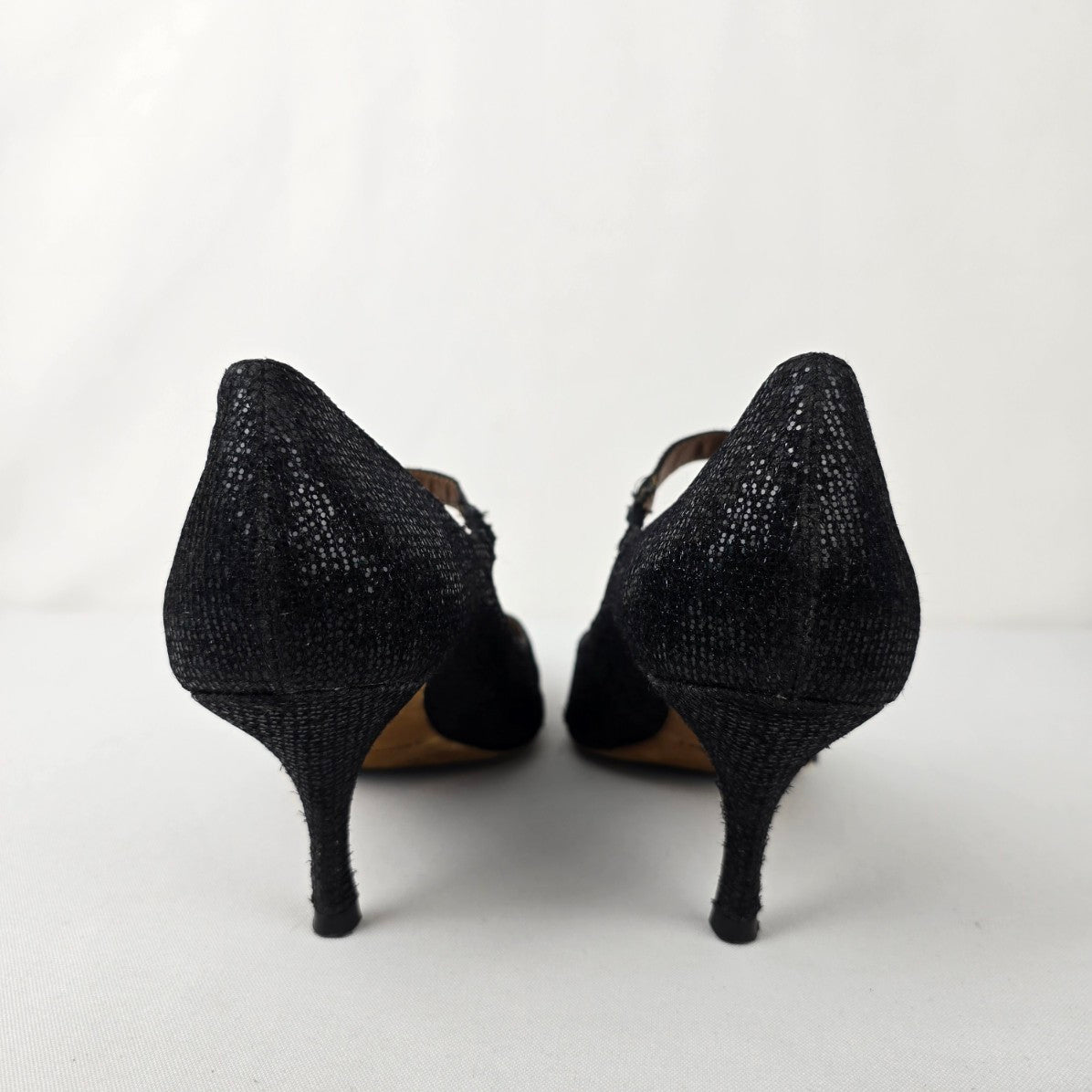 Donald J Pliner Black Sparkle Mary Jane Glitter Heeled Shoes Size 9