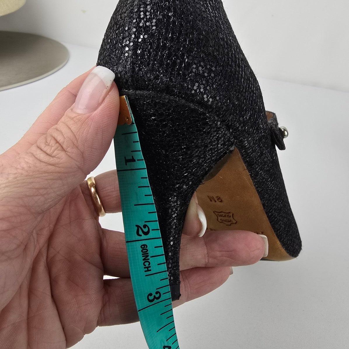 Donald J Pliner Black Sparkle Mary Jane Glitter Heeled Shoes Size 9