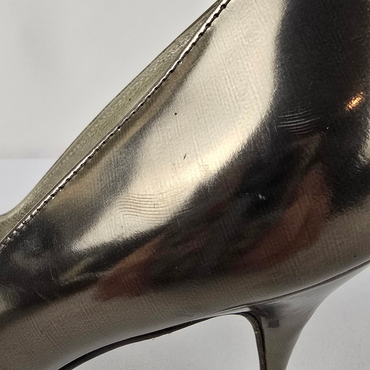 Dolce & Gabbana Italy Pewter Metallic Leather Open Toe Heels Size 7.5