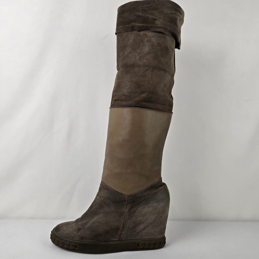 Inci Taupe Suede & Leather Wedge Heel Boots Size 9