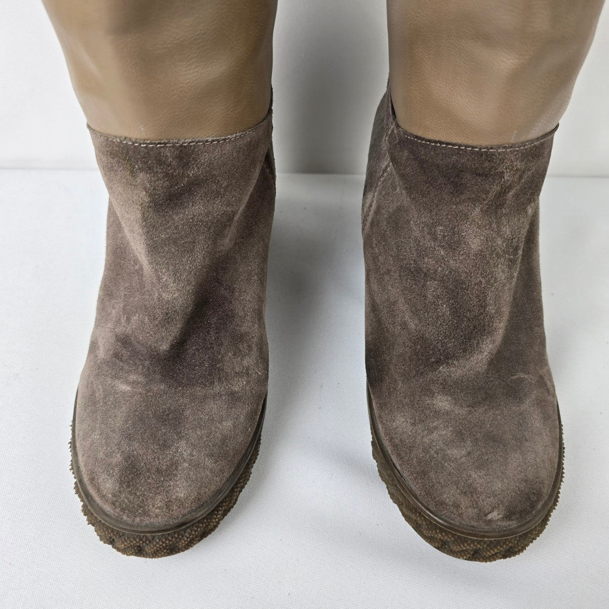 Inci Taupe Suede & Leather Wedge Heel Boots Size 9