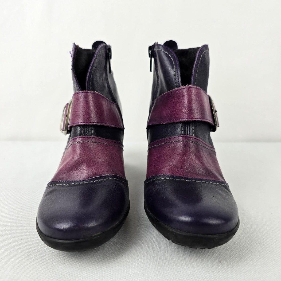Jose Saenz Navy & Purple Leather Ankle Boots Size 6