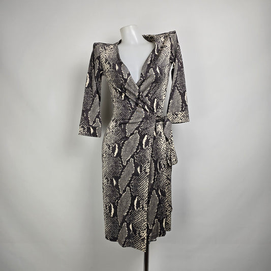 Diane Von Furstenburg Julian Python Snake-Print Silk Wrap Dress Size 2