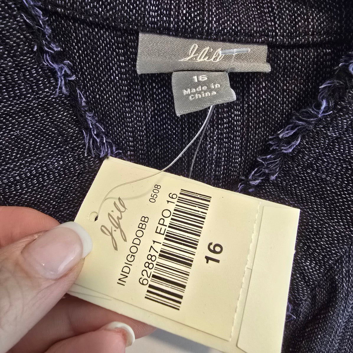 J.Jill Blue Linen Fringe Button Up Blazer Light Jacket Size 16