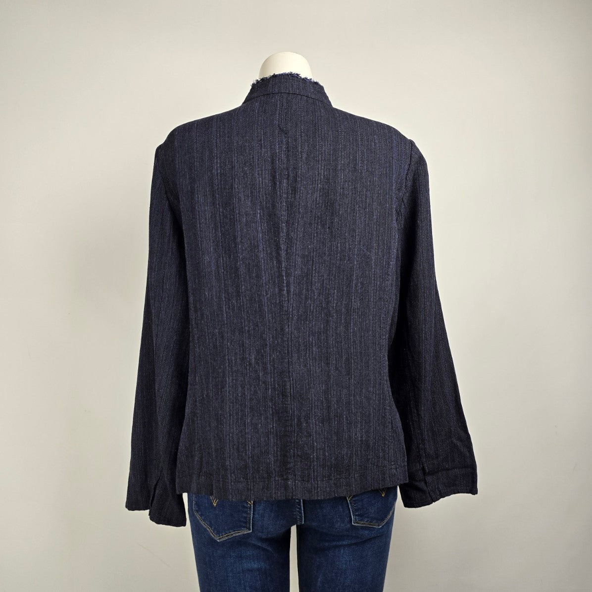 J.Jill Blue Linen Fringe Button Up Blazer Light Jacket Size 16