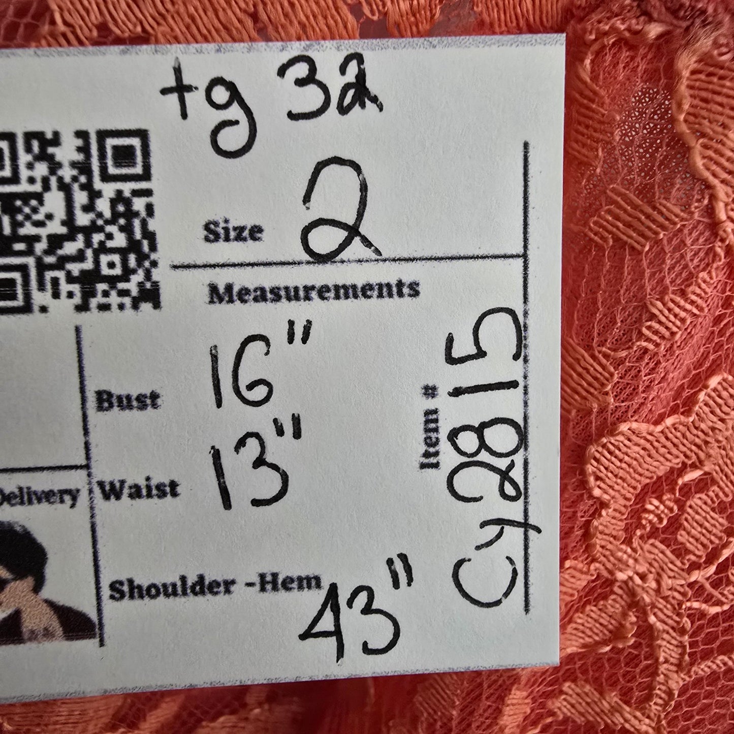 Vintage by Silkmit Coral Lace Lingerie Slip Dress Size 2