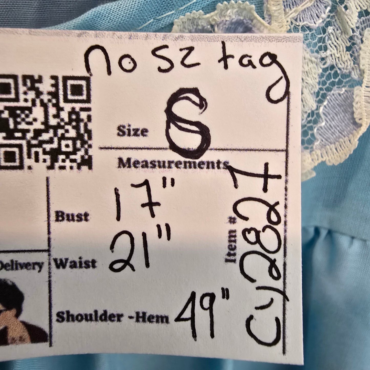 Vintage Blue Lace Night Gown Dress Size S