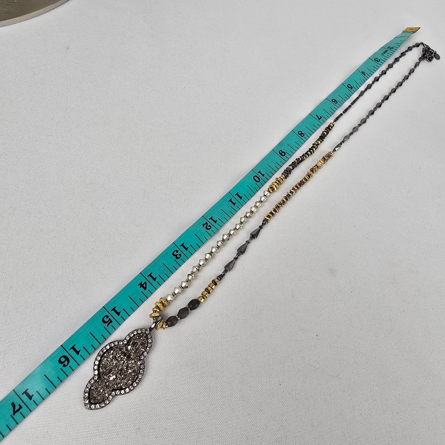 Stella & Dot Relic Hematite & Gold Long Pendant Necklace