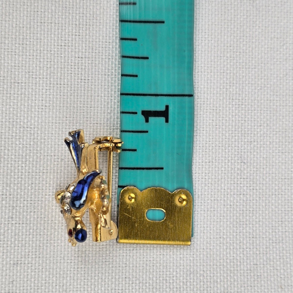 Vintage Blue & Gold Rhinestone Enamel Mini Bird Brooch