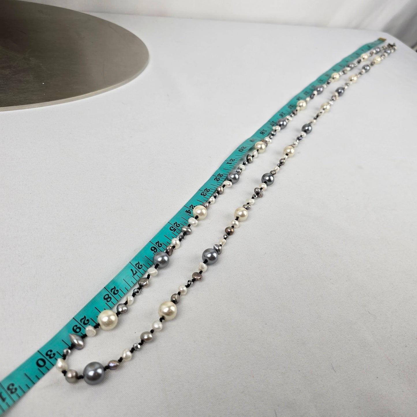 Grey Glass Beaded Faux Pearl Long Necklace