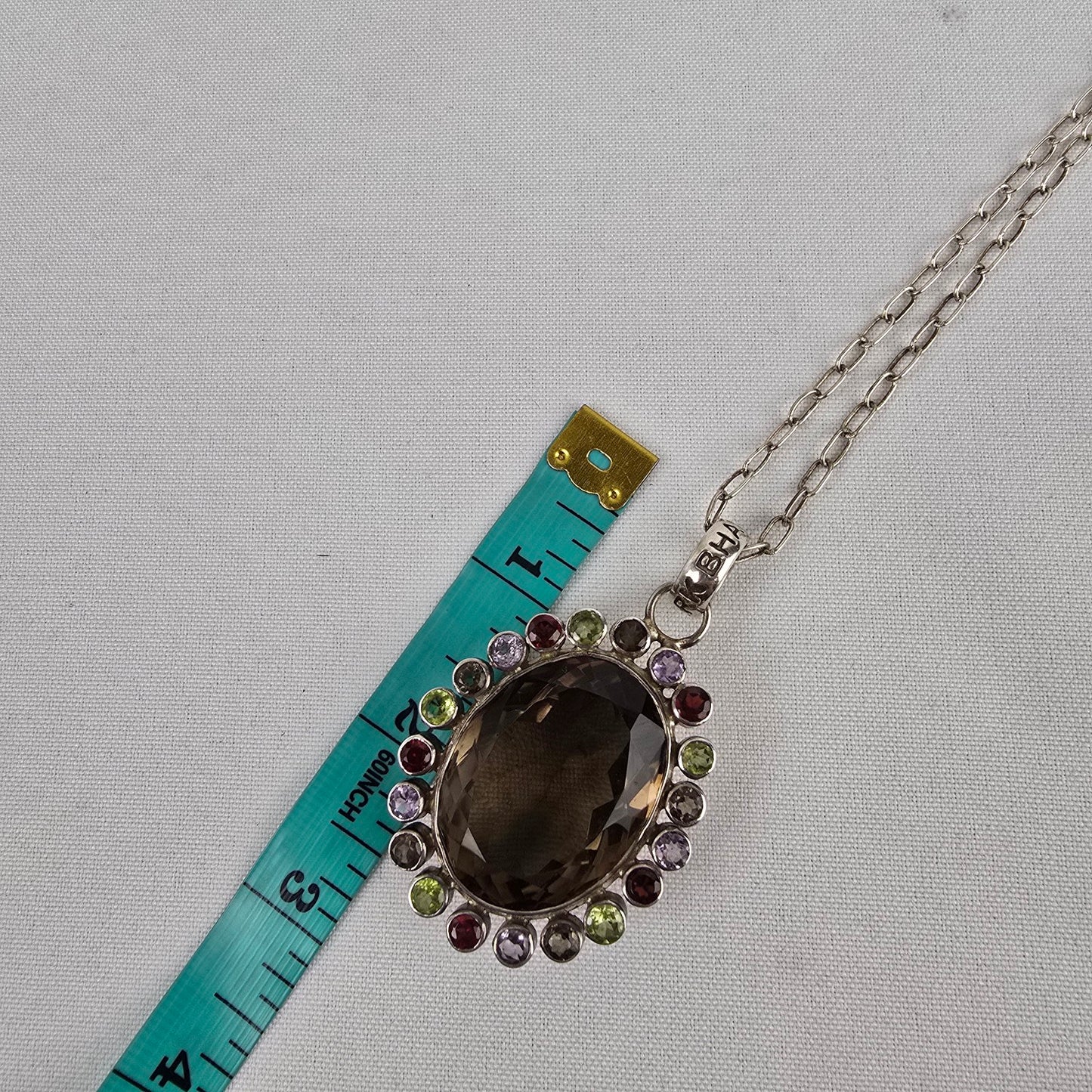 Bhawana Clark 925 Sterling Silver Smoky Quartz Pendant Chain Necklace