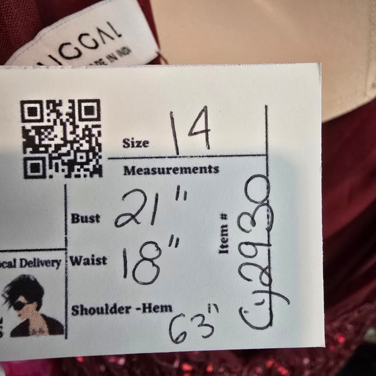 Mac Duggal Burgundy Plunging V Neck Embellished Leaf Gown Size 14