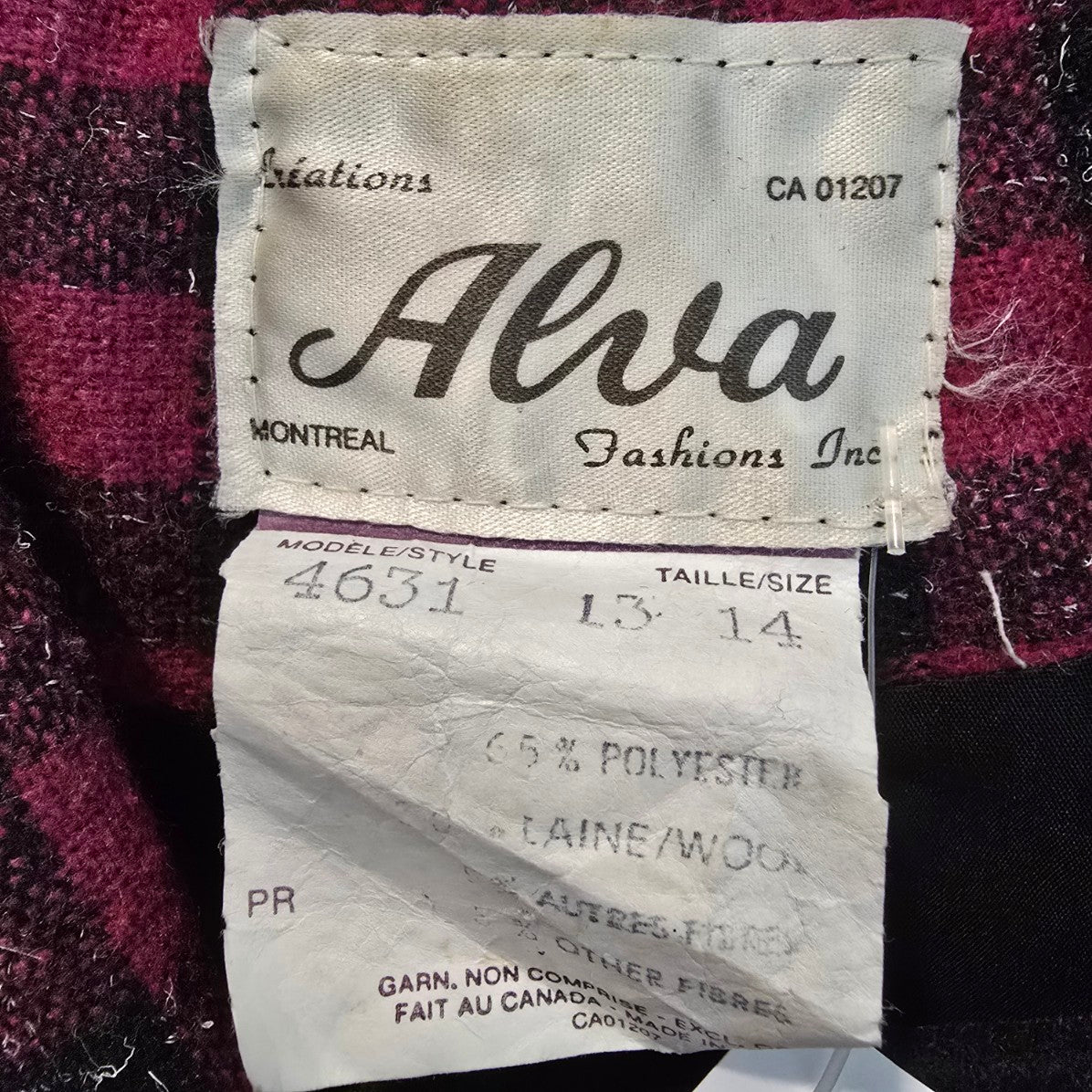 Vintage Alva Pink Check Wool Tweed Blazer Size 13/14