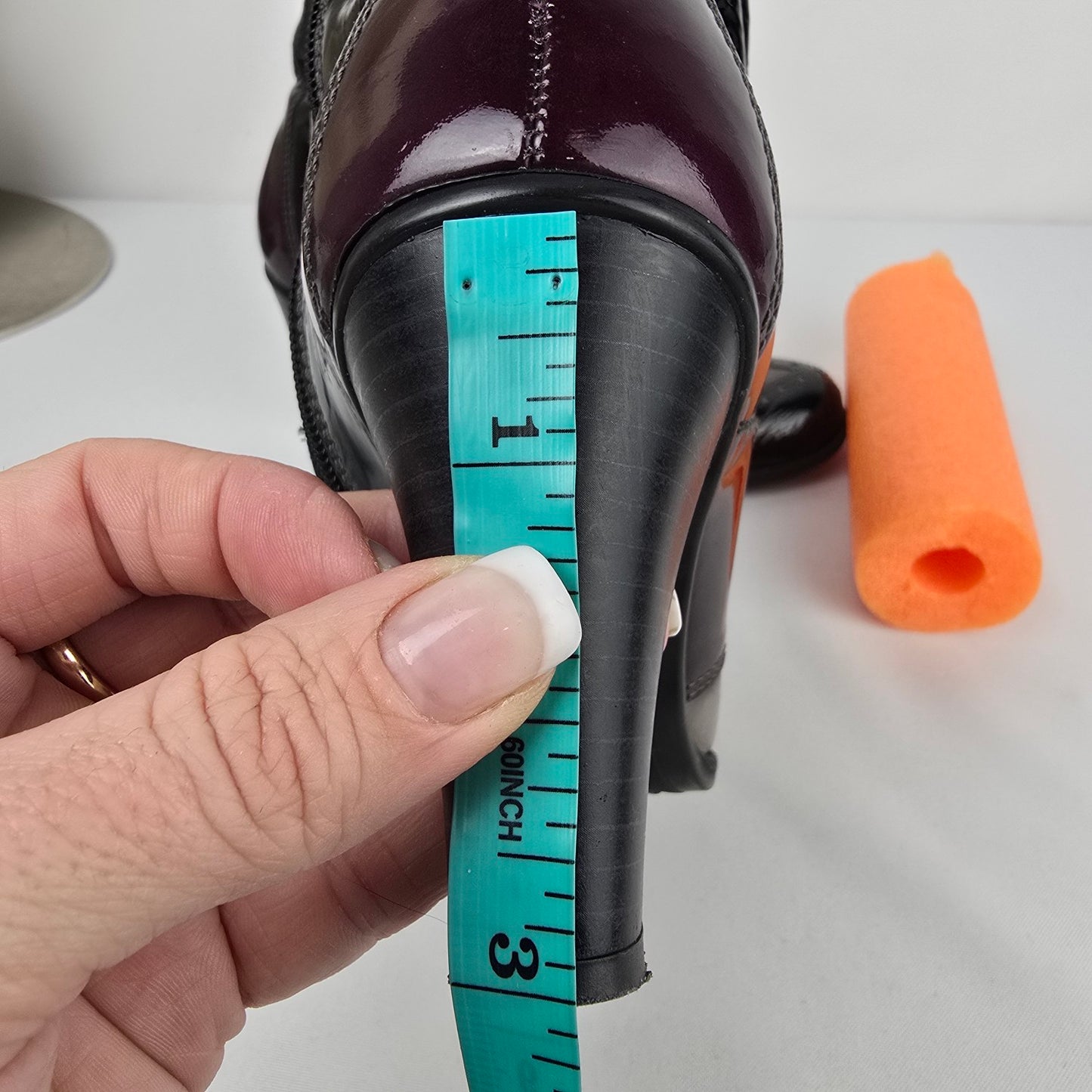 Hispanitas Burgundy & Grey Patent Lace Up Heeled Boots Size 8