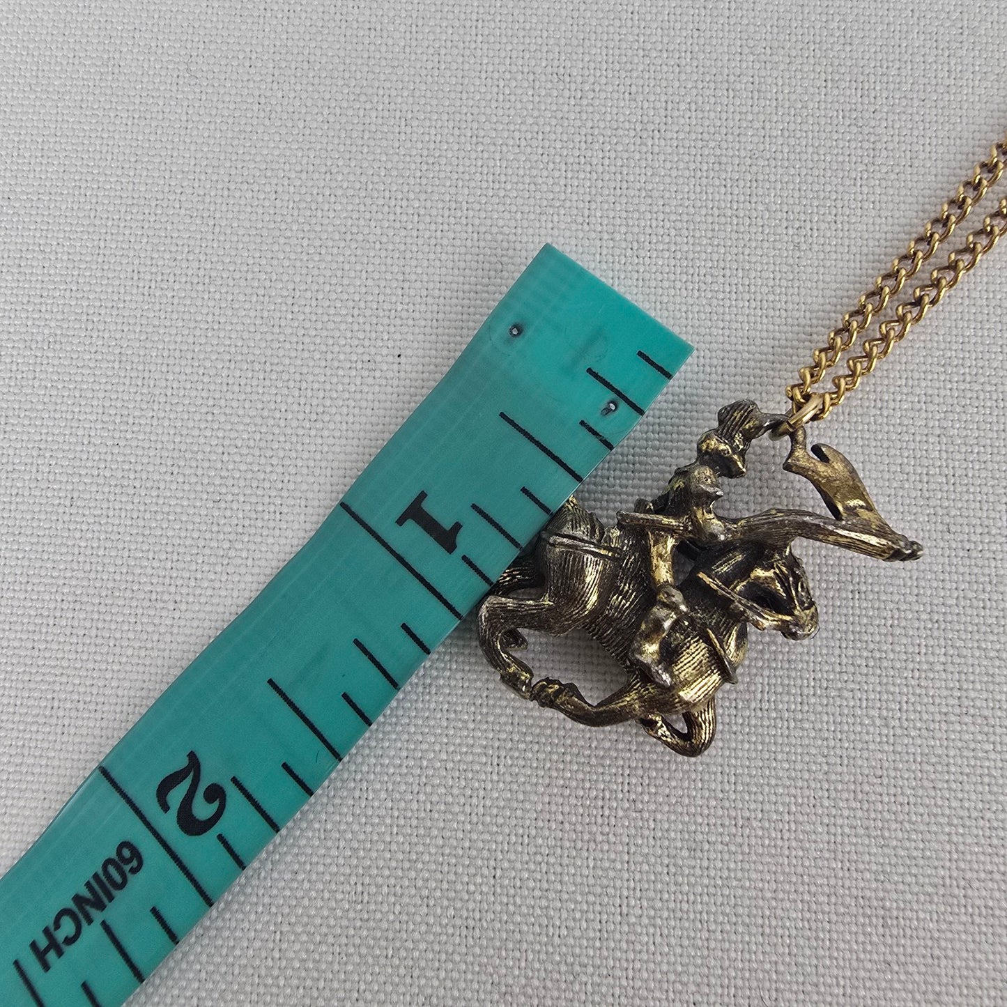 Vintage Gold Tone Knight on Horse Pendant Necklace