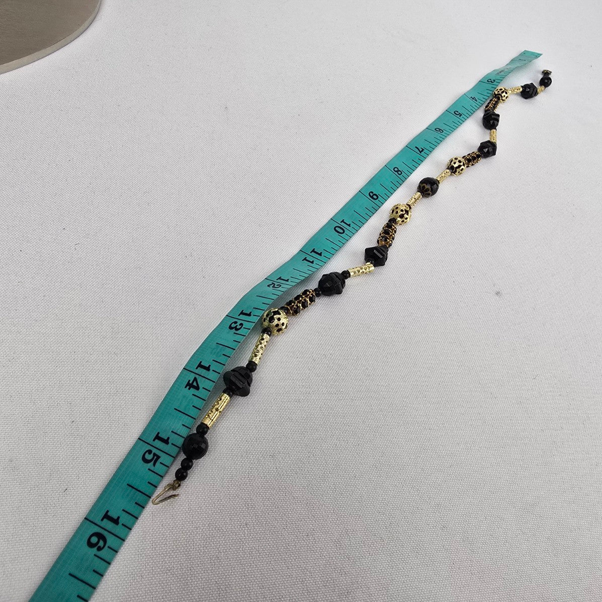 Vintage Gold & Black Beaded Choker Necklace Sterling Clasp