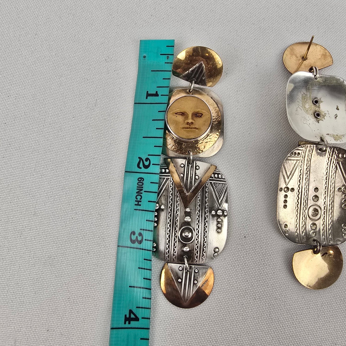 Vintage Tabra Sterling Silver Gold Filled Moon Face Earrings