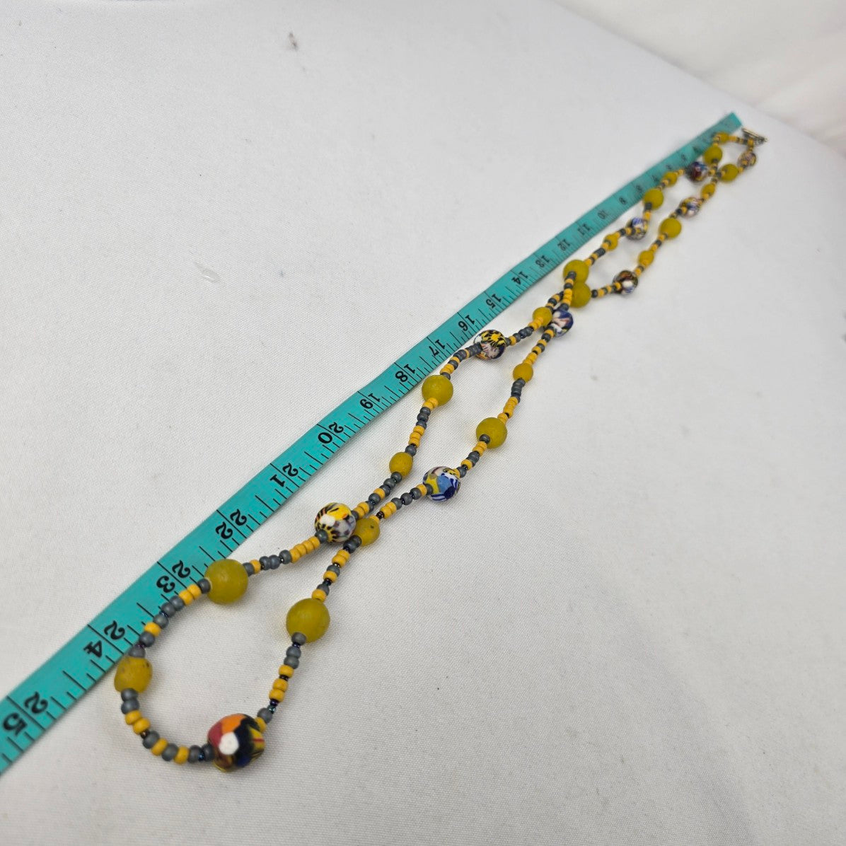 Handmade Yellow Glass Colorful Beaded Long Necklace