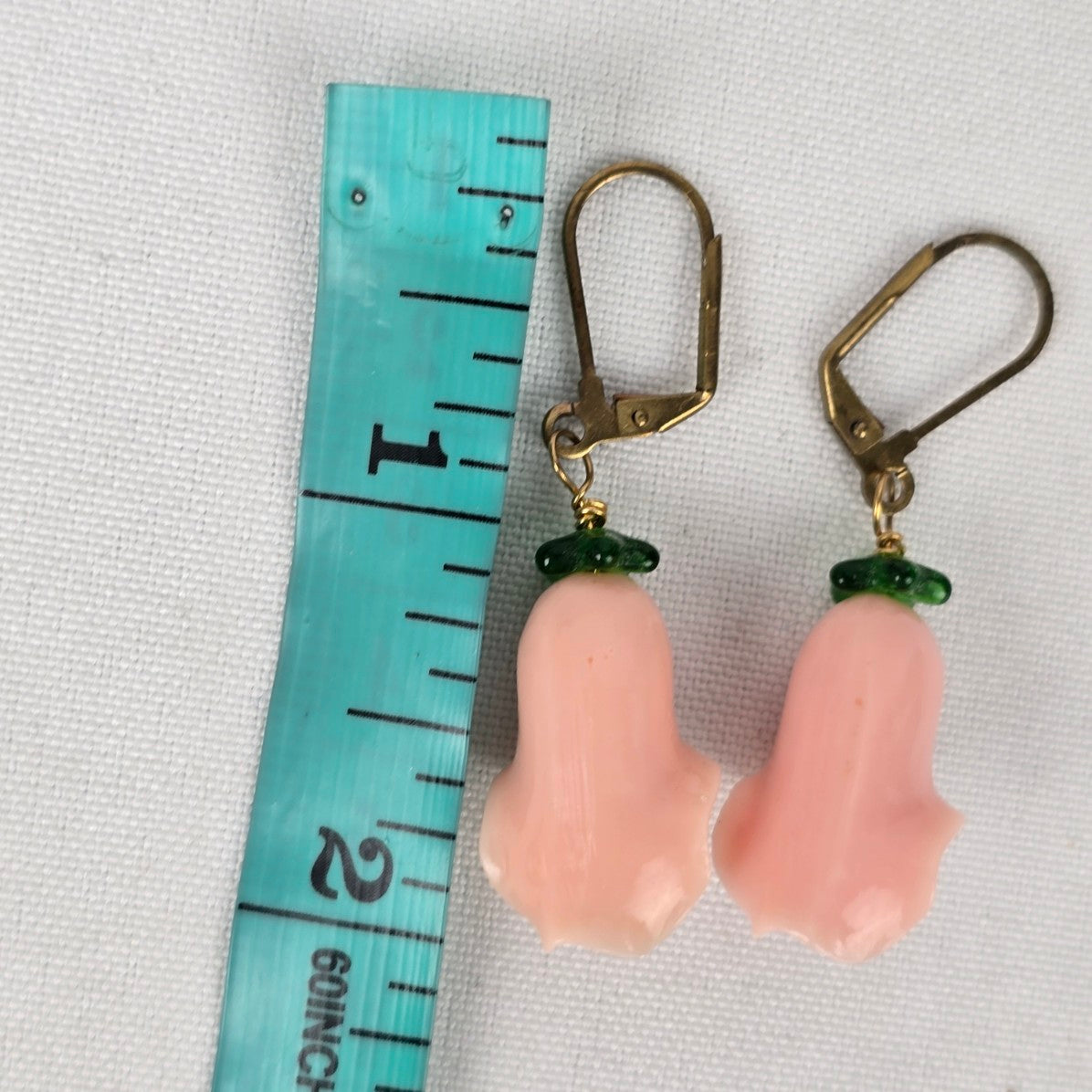 Vintage Pink Glass Rose Bud Drop Earrings