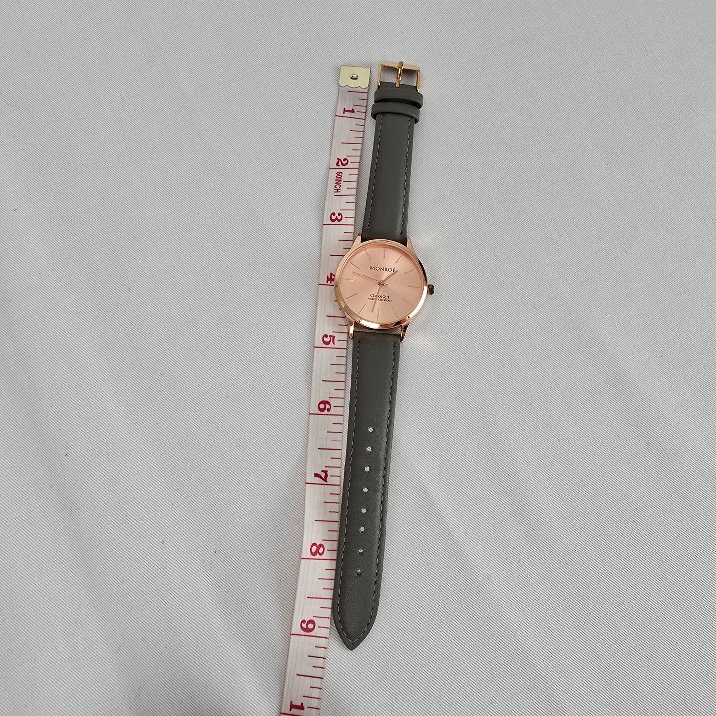 Monroe Rose Gold Grey Leather Band Watch