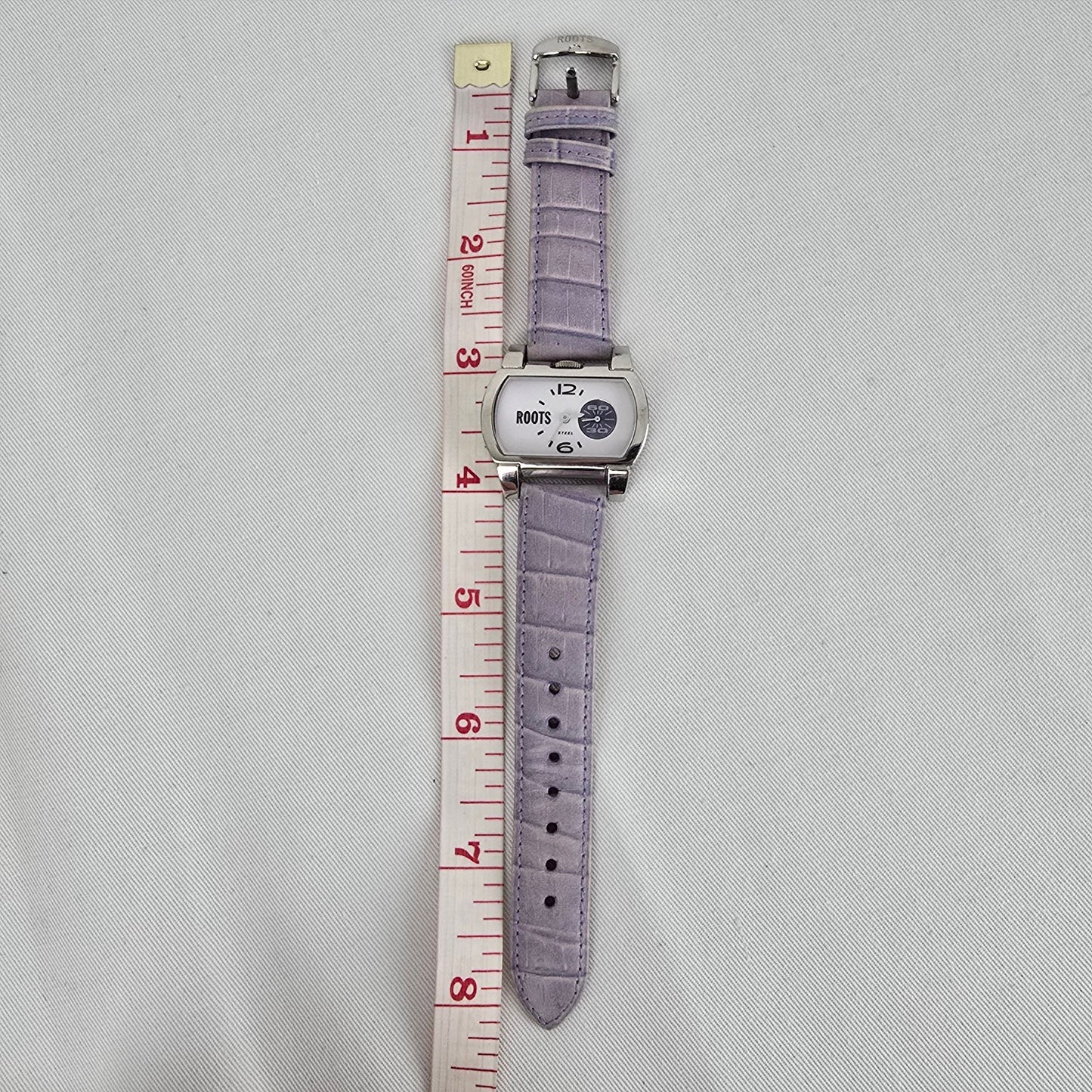 Roots Silver Tone Lavender Leather Strap Watch