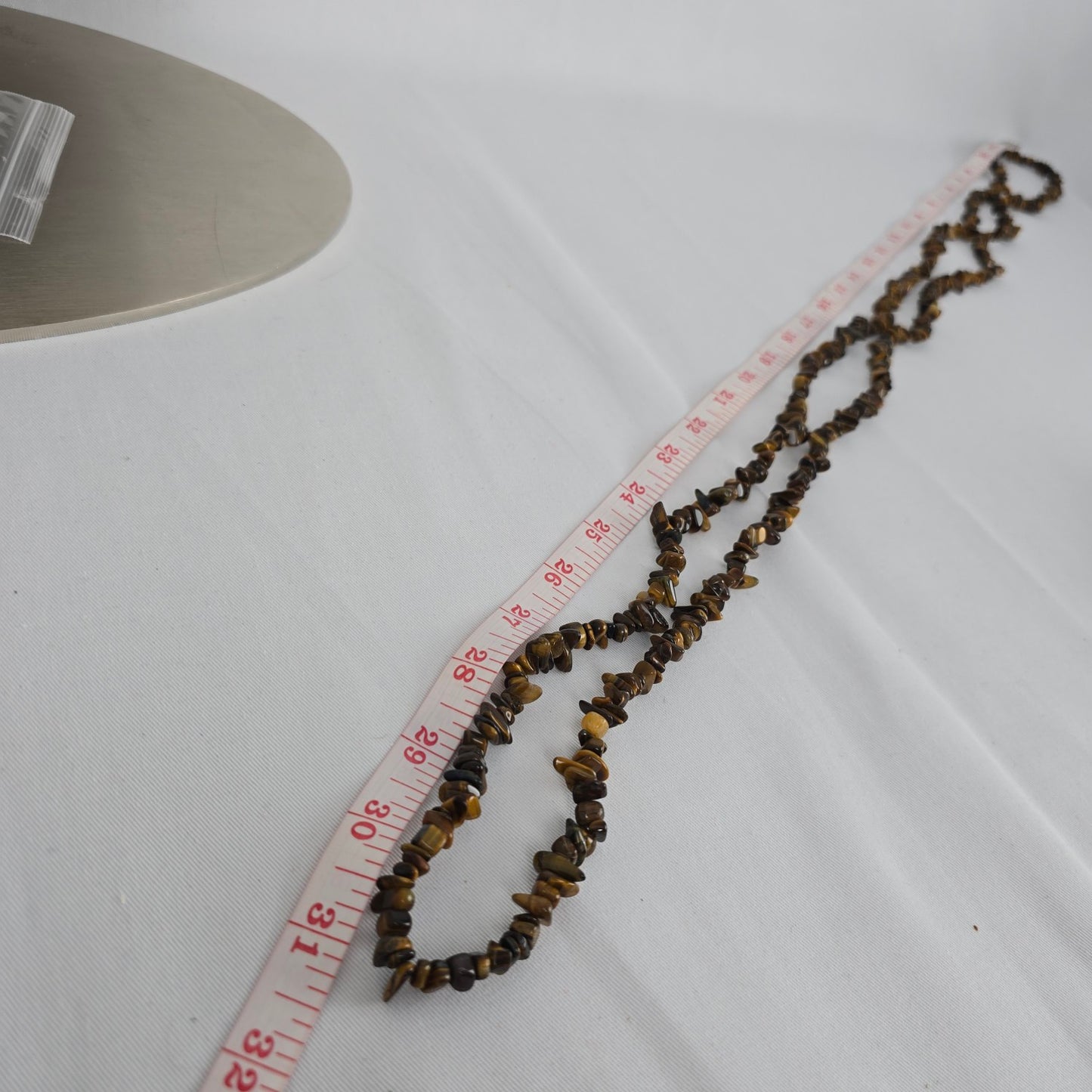 Tiger Eye Chip Necklace Long Strand Natural Stone Brown Gold Boho Layering