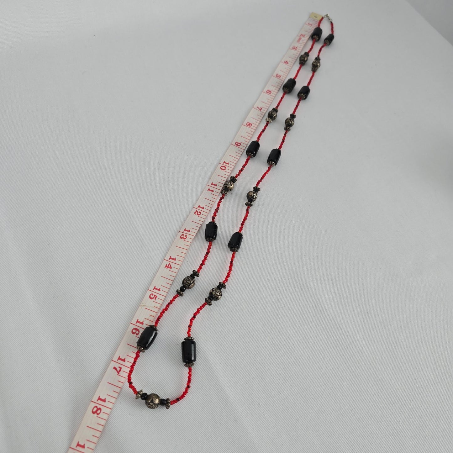 Red & Black Beaded Handmade Long Necklace