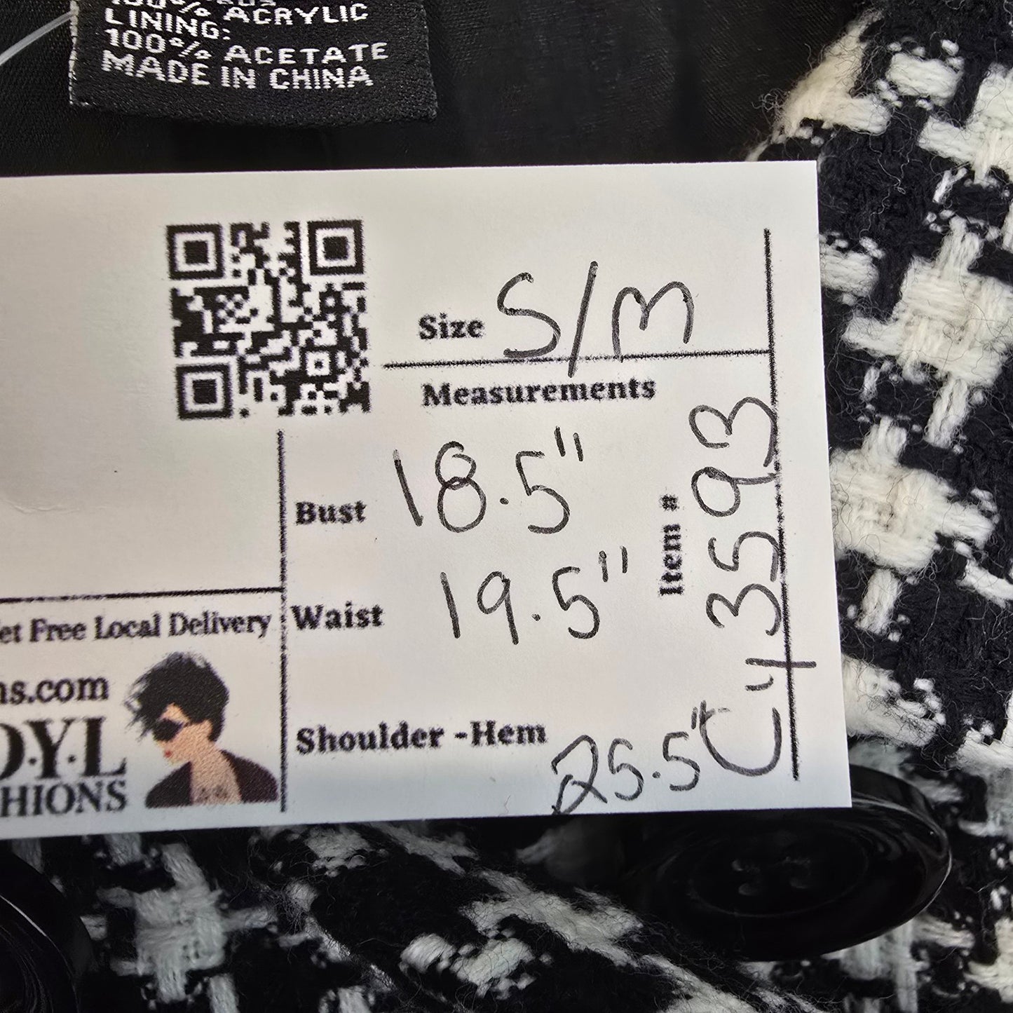 Karen Kane Houndstooth Coat Cape Style Jacket Black White S/M