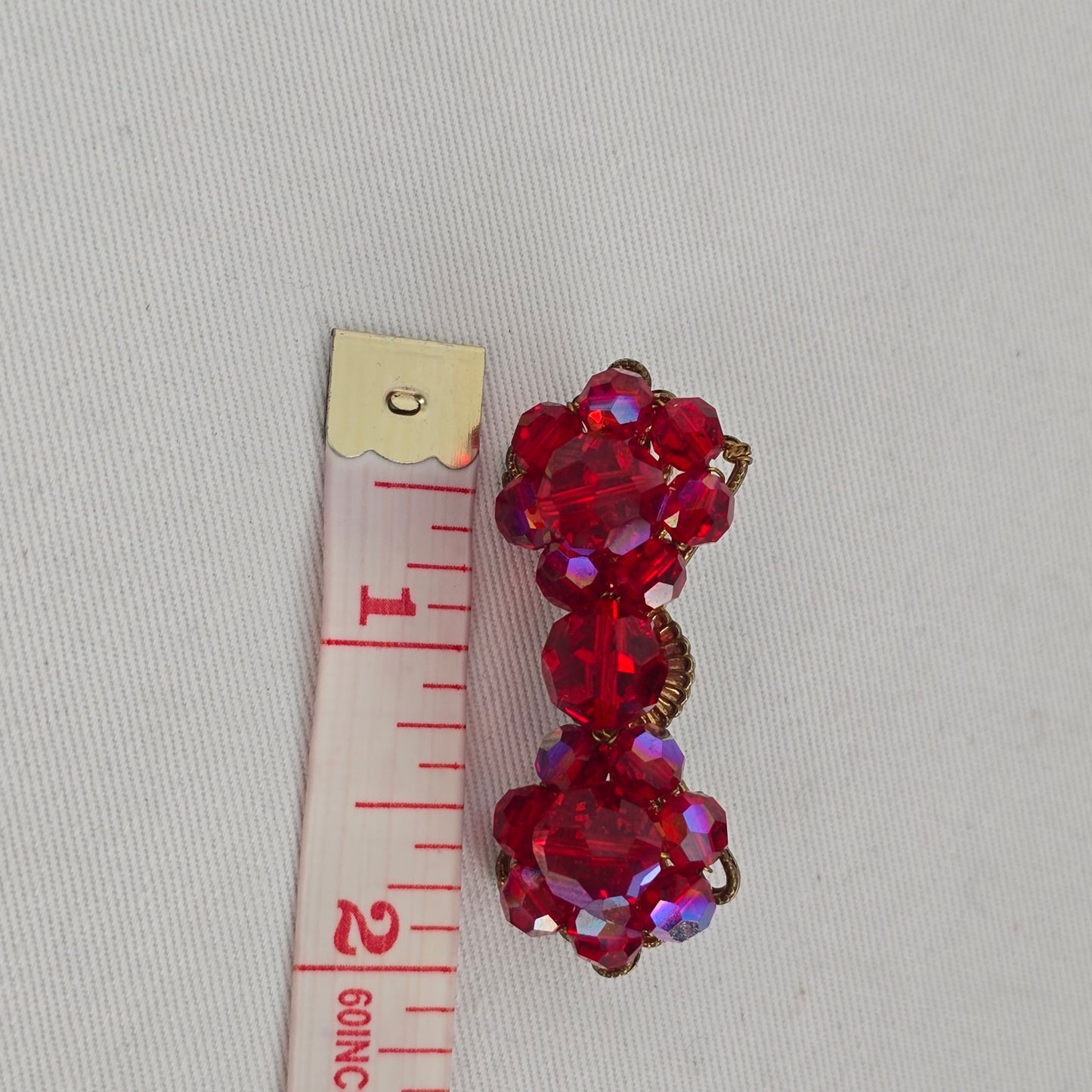 Vintage Style Red Crystal Bow Brooch Gold Tone Faceted Glass Rhinestone Pin
