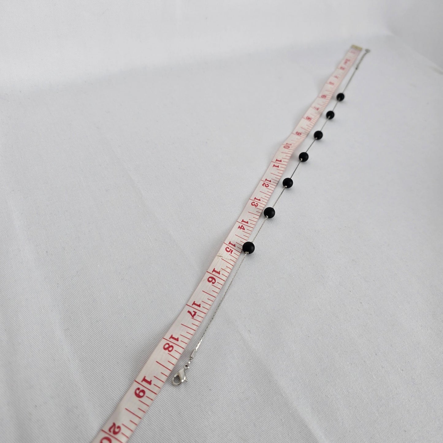 Fifth Avenue Black Beaded Necklace Minimalist Silver Tone Chain