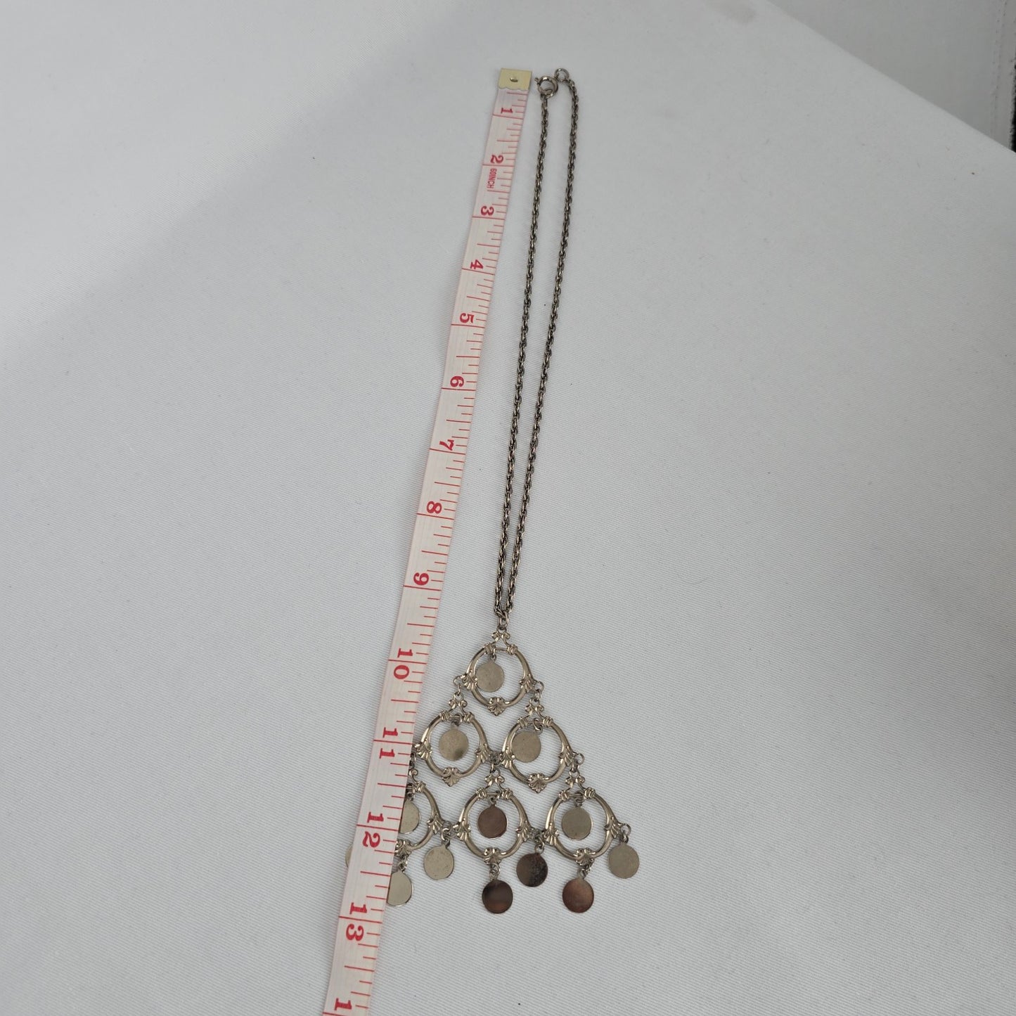 Silver Tone Coin Fringe Necklace Boho Tribal Statement Bib Vintage Style