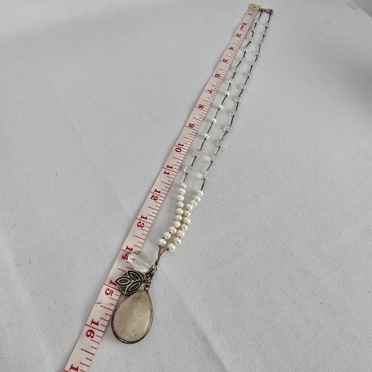 Silpada Oh So Pretty Pearl Quartzite Rock Crystal Silk Cord Necklace Sterling Silver