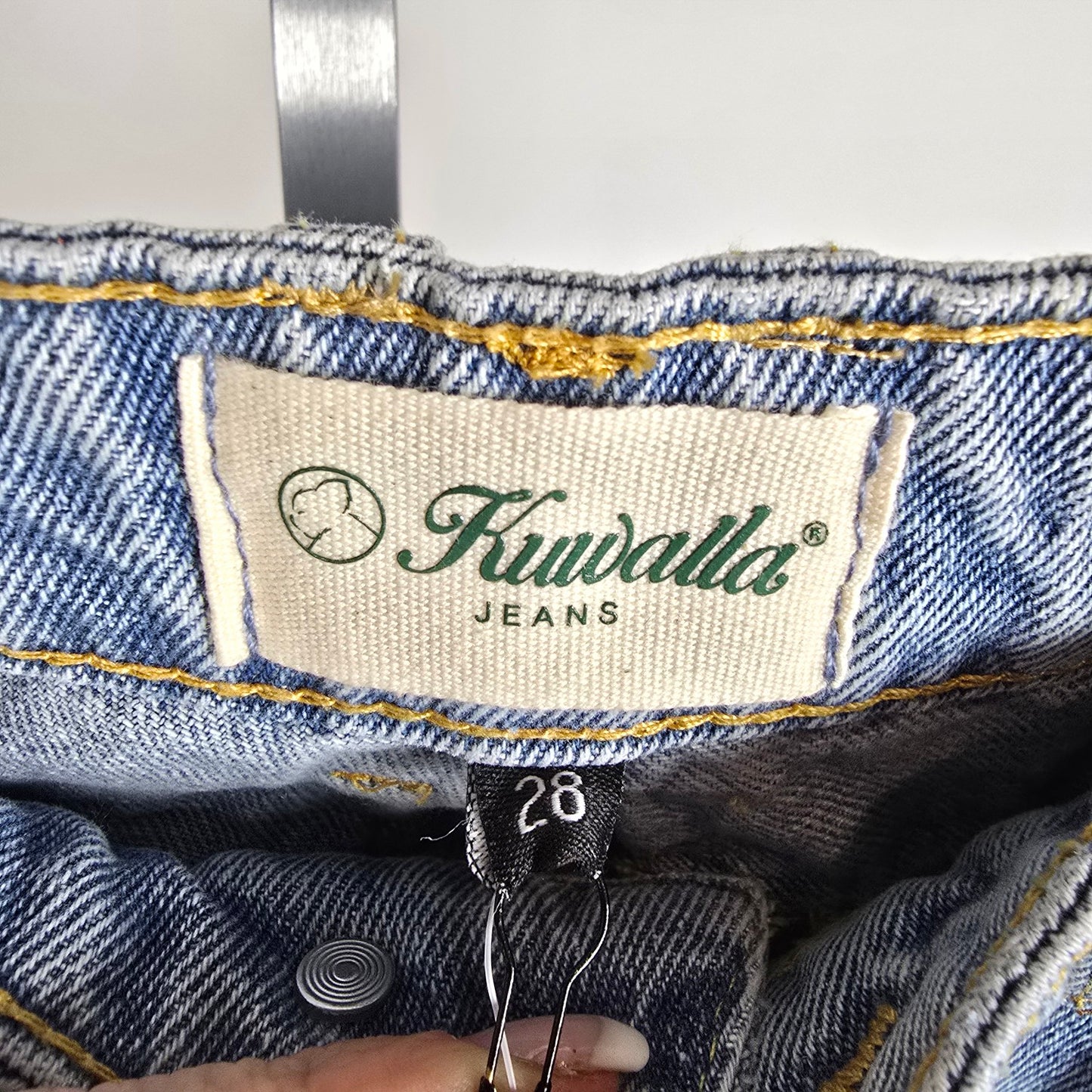Kuwalla Low Rise Cargo Wide Leg Light Wash Jeans Size 28