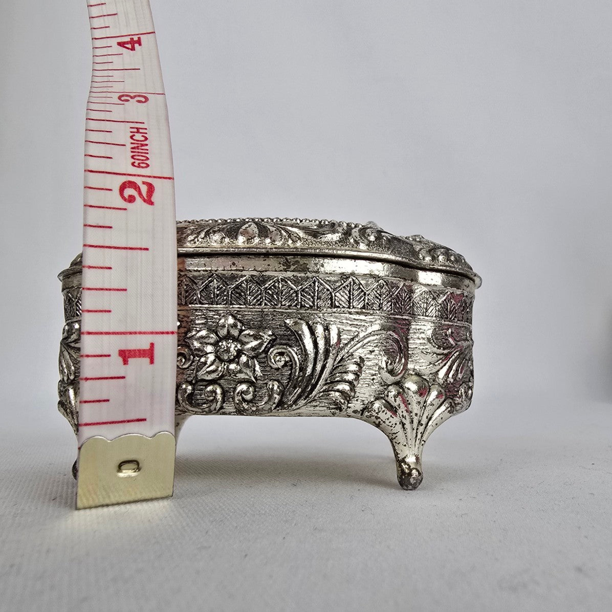 Vintage Japan Victorian Style Silver Footed Jewelry Box Vanity Trinket Box