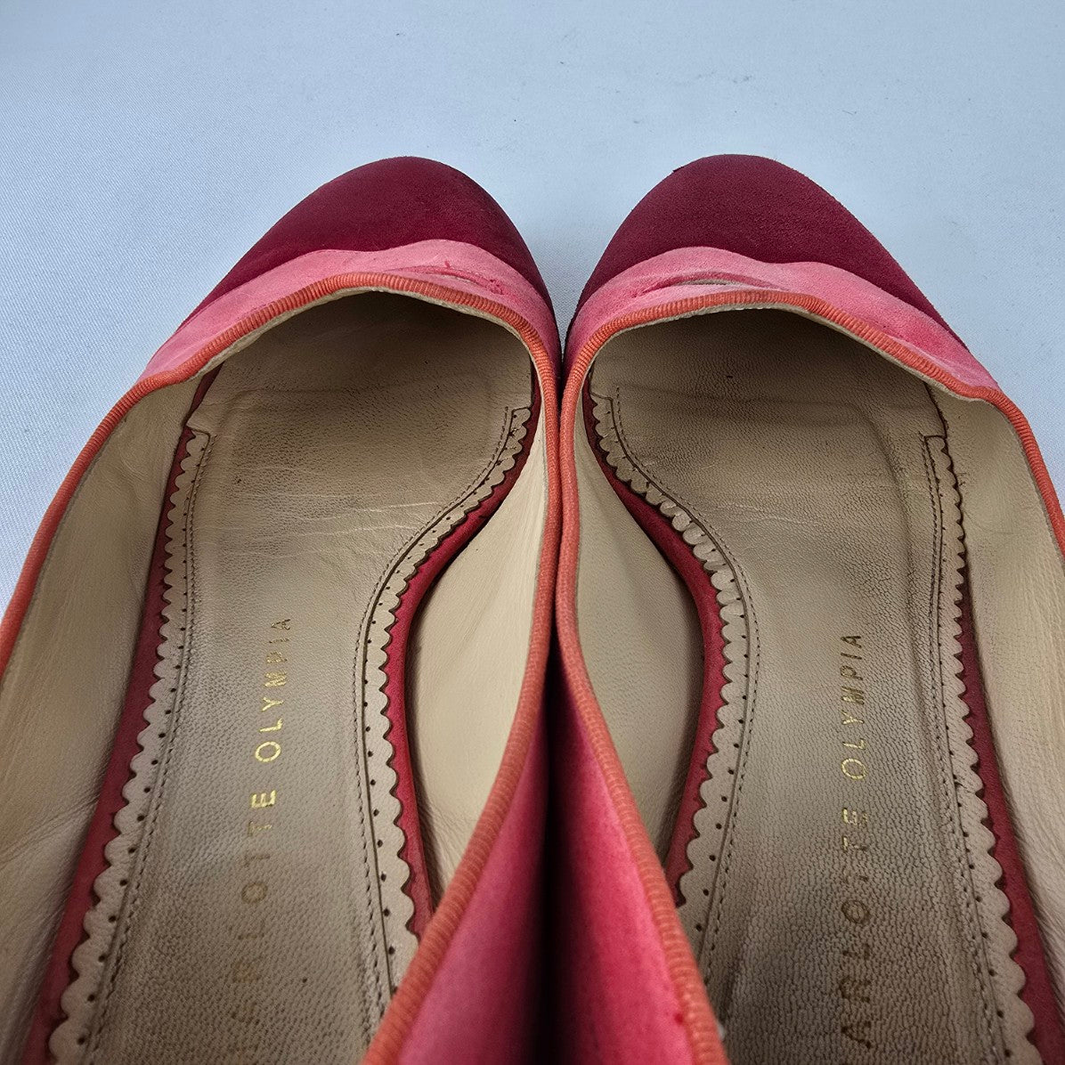 Charlotte Olympia Pink Suede Lips Flats Colorblock Loafers Size 8