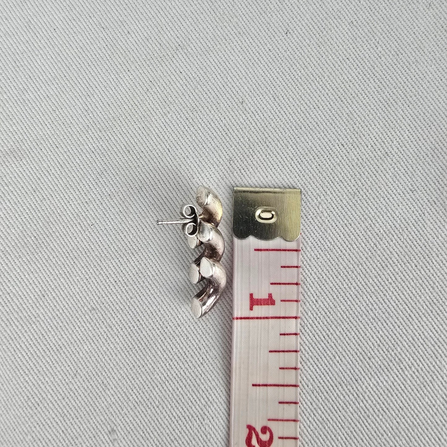 Sterling Silver 925 Swirl Wave Stud Earrings Brushed Textured Design