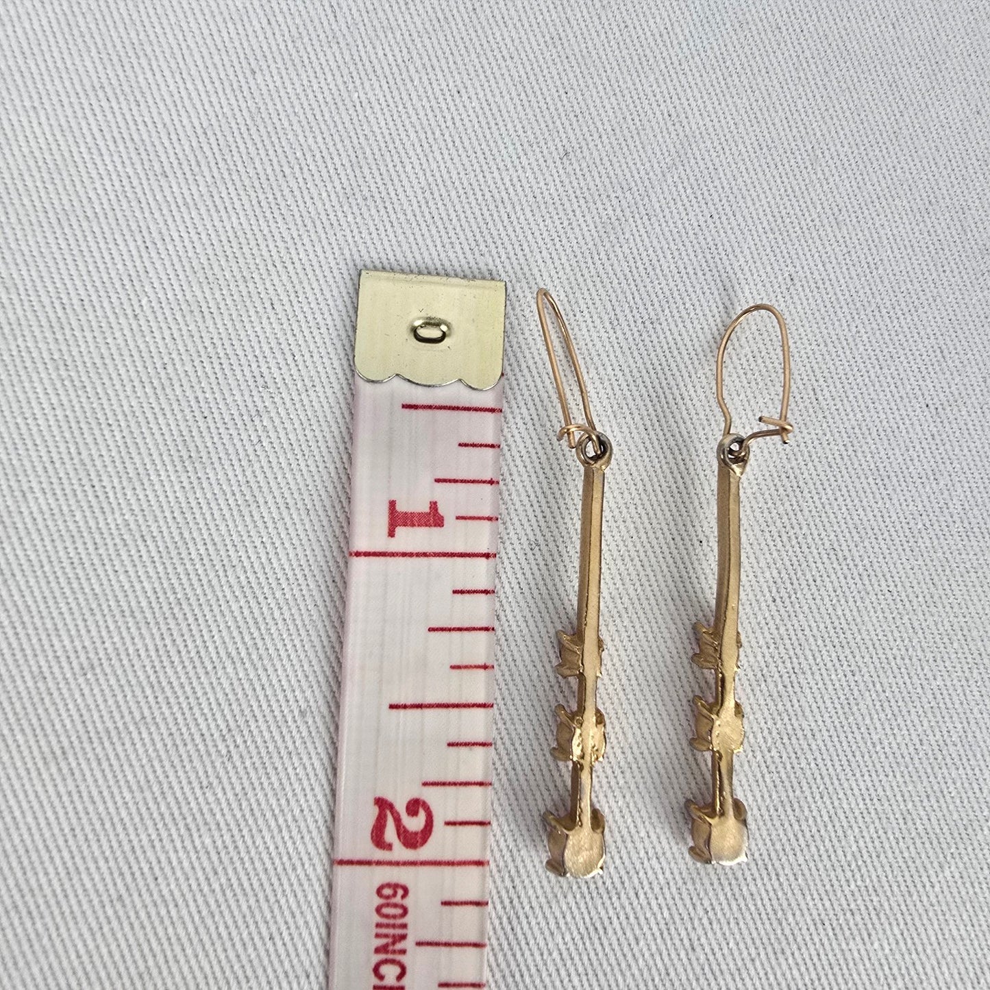 Gold Tone Pink Rhinestone Bar Drop Dangle Earrings