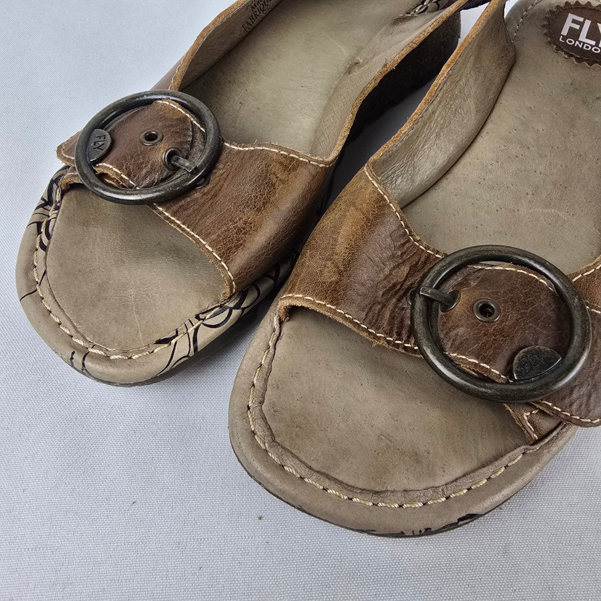 Fly London Brown Leather Slingback Comfort Sandals Size 9