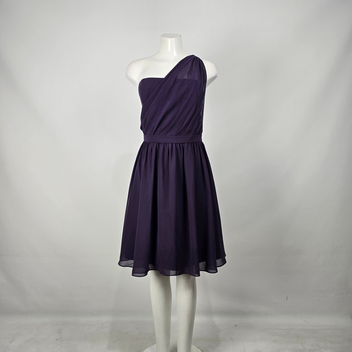 Alfred Angelo Eggplant One Shoulder Chiffon Bridesmaid Dress Women's F – DYL Fashions